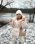 Puffy, short jacket with tie belt - light beige